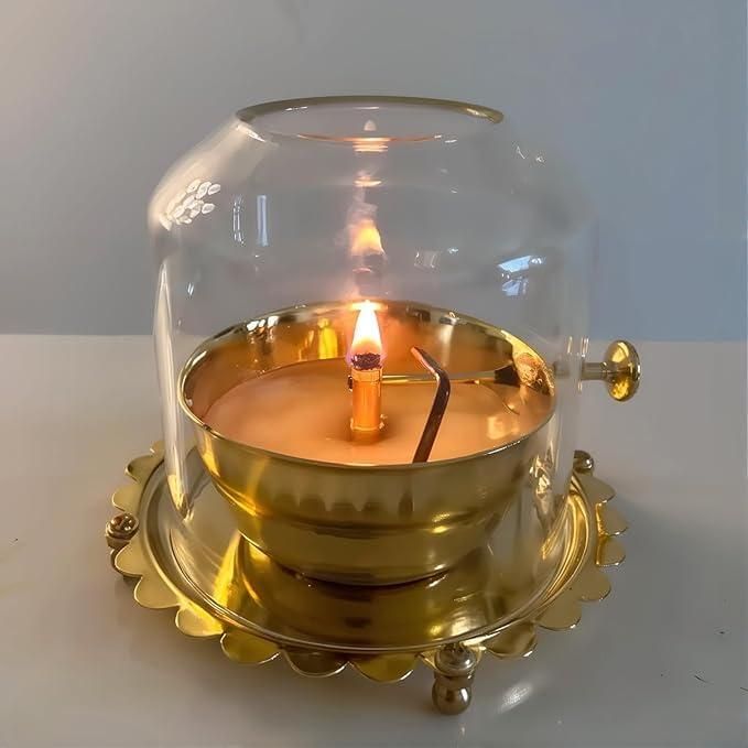 Golden Brass Akhand Diya Oil Lamp with Rotating Wick